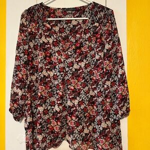 Floral Black and Red Women's Top